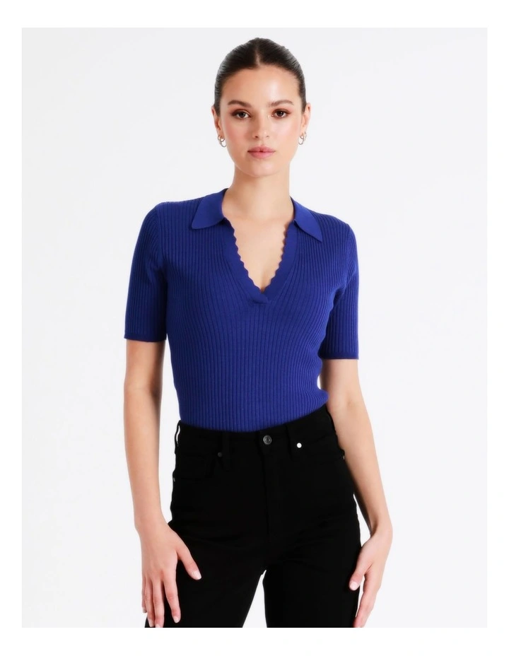 Rib Polo With Scallop Neck In Cobalt - Image 6