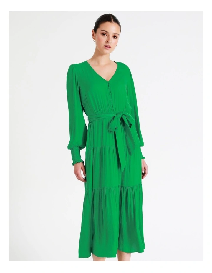 Recycled Blend Tiered Satin Midi Dress In Green - Image 4