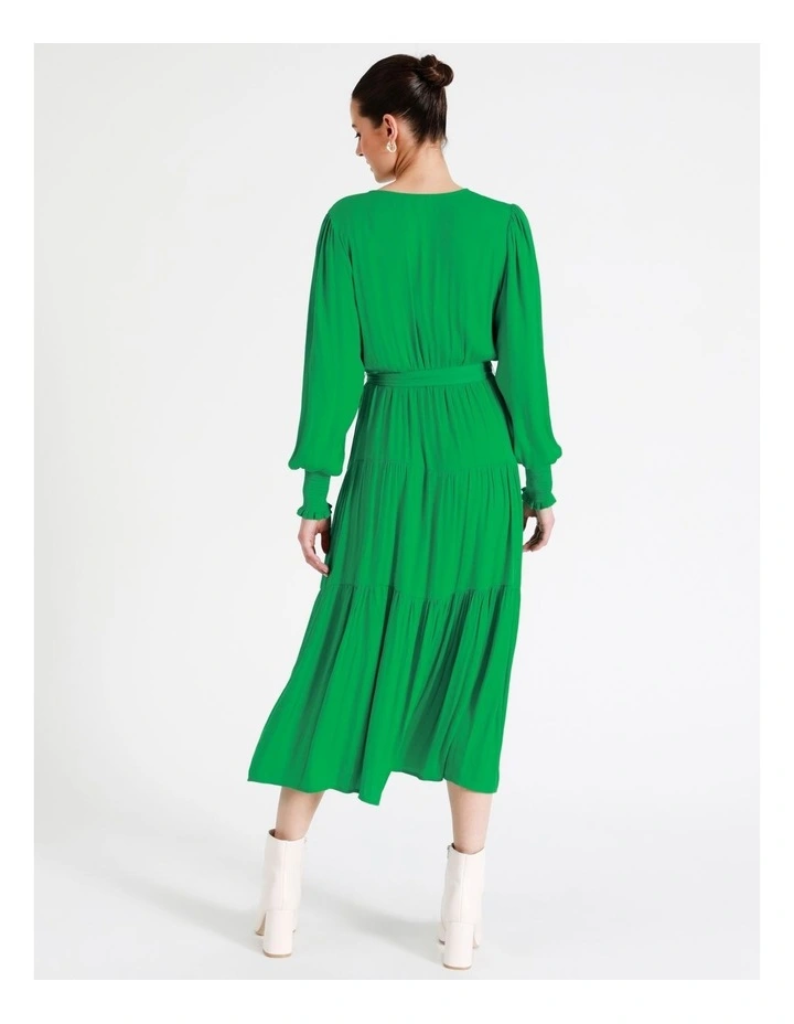 Recycled Blend Tiered Satin Midi Dress In Green - Image 6