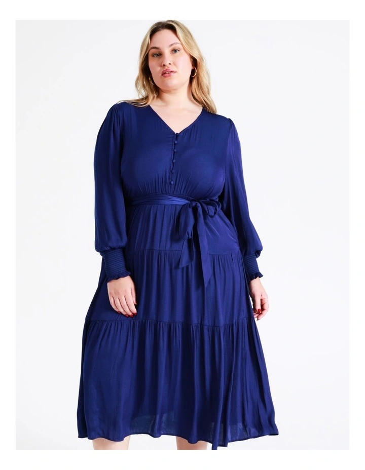 Recycled Blend Tiered Satin Midi Dress In Cobalt - Image 2