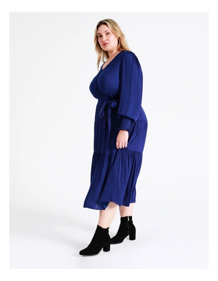 Recycled Blend Tiered Satin Midi Dress In Cobalt - Image 4