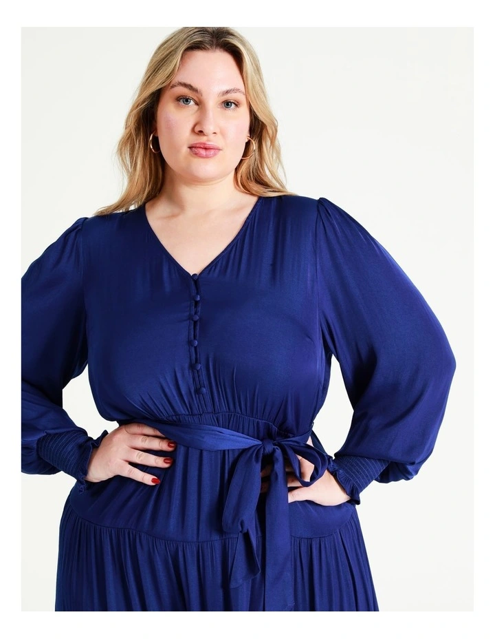 Recycled Blend Tiered Satin Midi Dress In Cobalt - Image 5