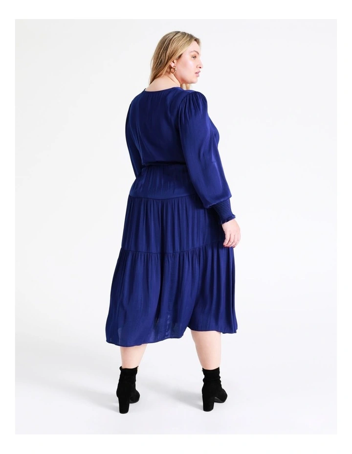 Recycled Blend Tiered Satin Midi Dress In Cobalt - Image 6