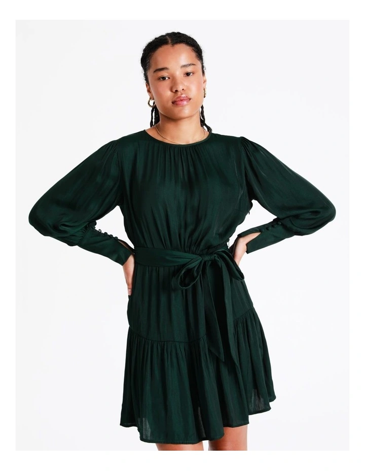 Recycled Blend Satin Mini Dress In Dark Green - Image 2