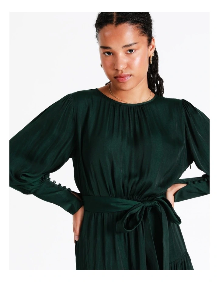 Recycled Blend Satin Mini Dress In Dark Green - Image 3