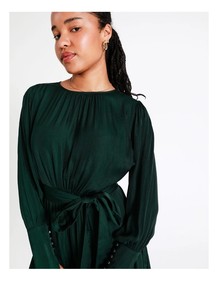 Recycled Blend Satin Mini Dress In Dark Green - Image 4
