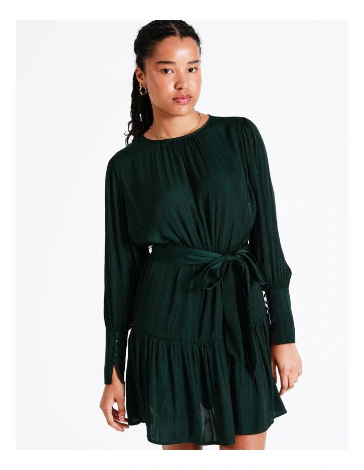 Recycled Blend Satin Mini Dress In Dark Green - Image 5