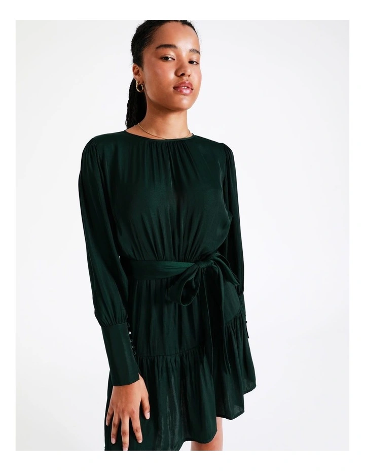 Recycled Blend Satin Mini Dress In Dark Green - Image 7