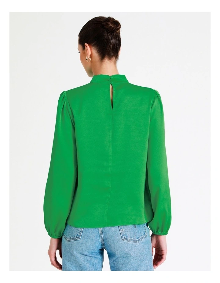 Recycled Satin Twist Neck Long Sleeve Top In Green - Image 6
