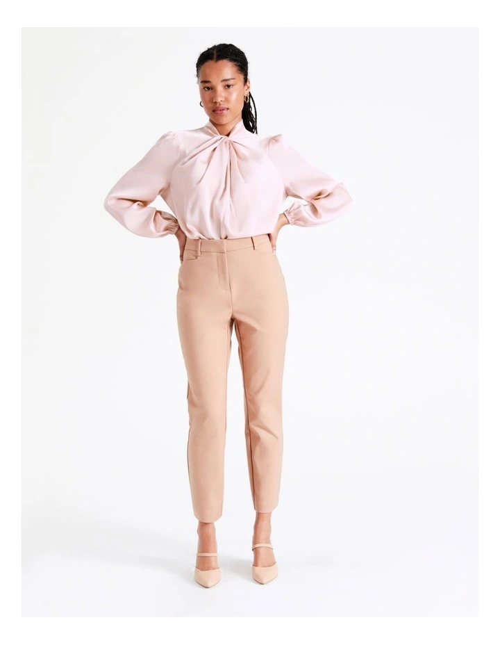 Recycled Satin Twist Neck Long Sleeve Top In Blush - Image 2