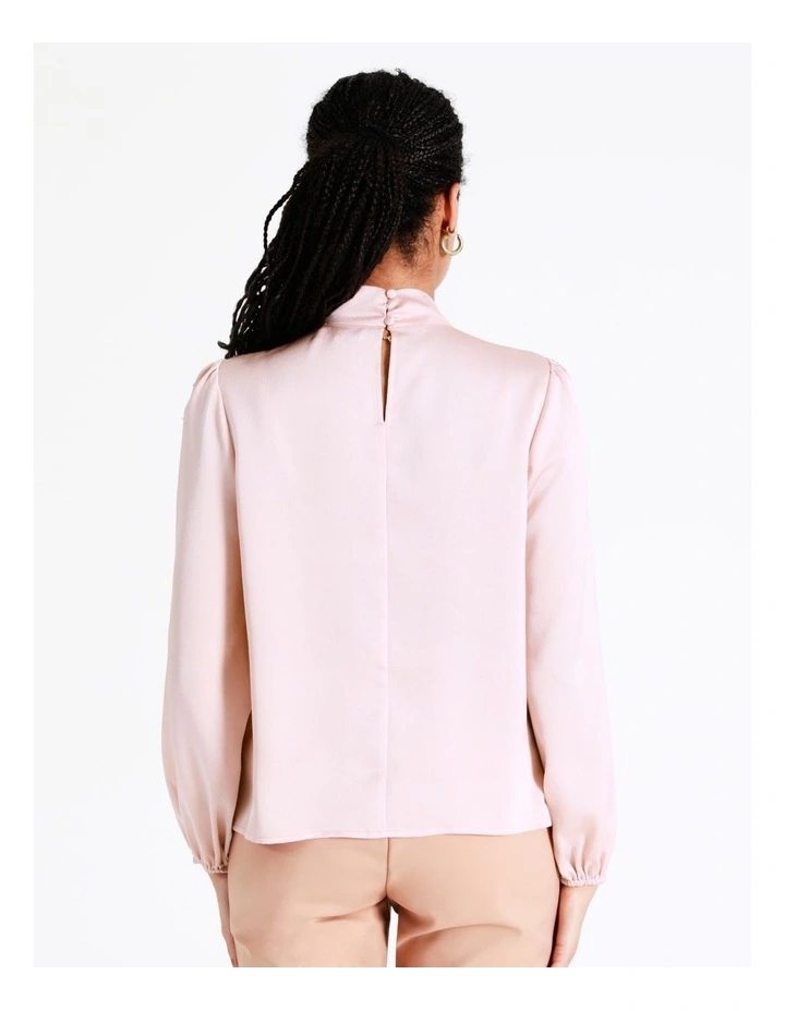 Recycled Satin Twist Neck Long Sleeve Top In Blush - Image 6