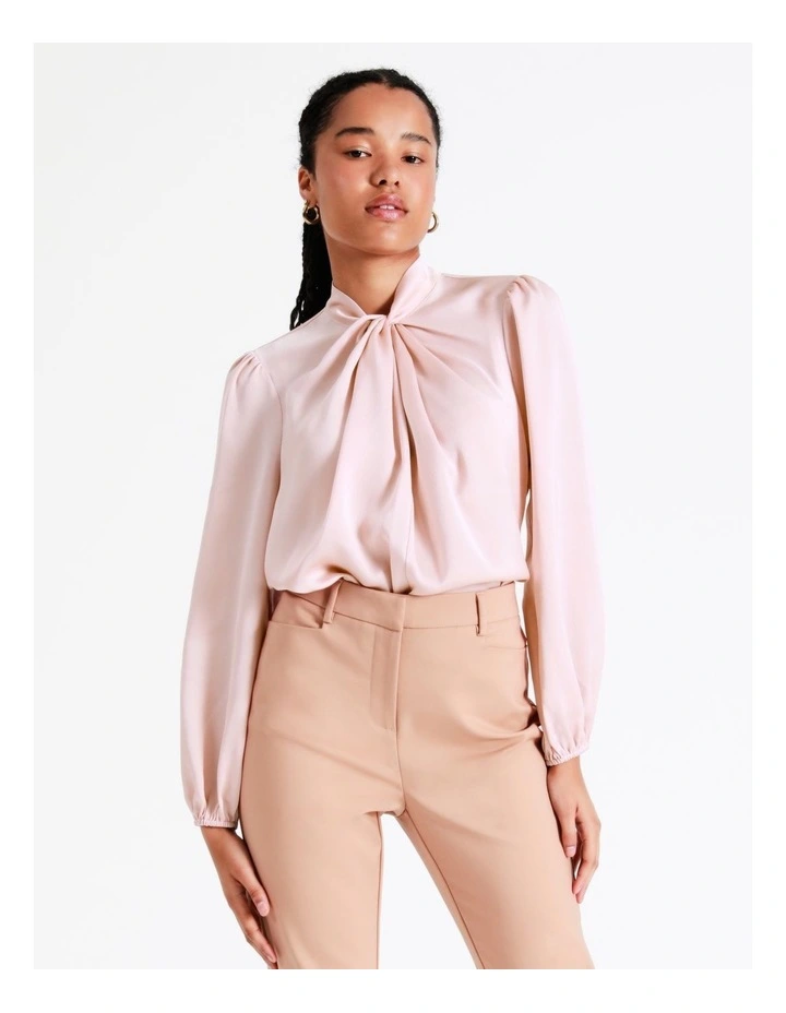 Recycled Satin Twist Neck Long Sleeve Top In Blush - Image 7