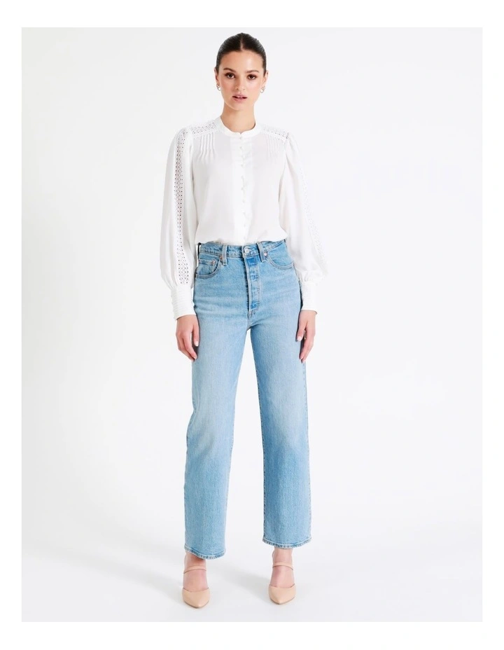 Recycled Blend Satin Lace Insert Pintuck Blouse In White - Image 4