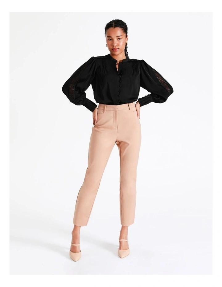 Recycled Blend Satin Lace Insert Pintuck Blouse In Black - Image 2