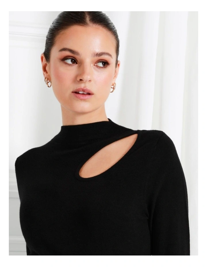 High Neck Cut Out Knit Top In Black - Image 4