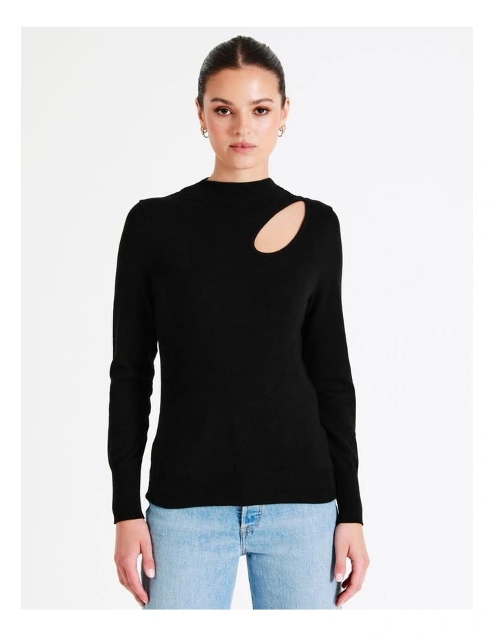High Neck Cut Out Knit Top In Black - Image 5