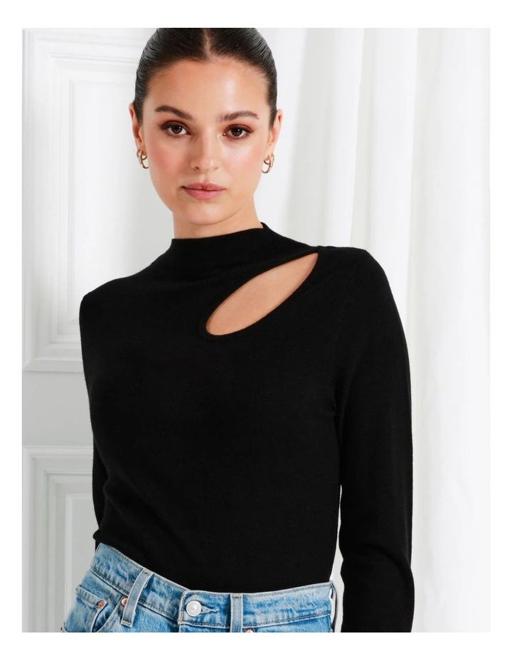 High Neck Cut Out Knit Top In Black - Image 7
