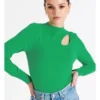 High Neck Cut Out Knit Top In Green