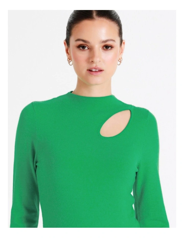 High Neck Cut Out Knit Top In Green - Image 3