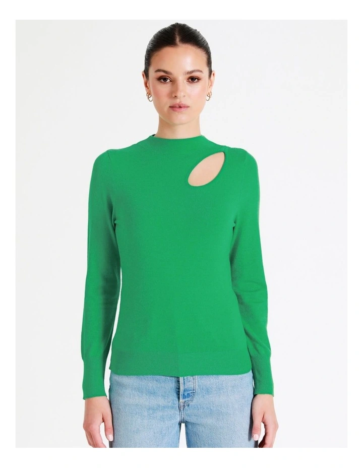 High Neck Cut Out Knit Top In Green - Image 5