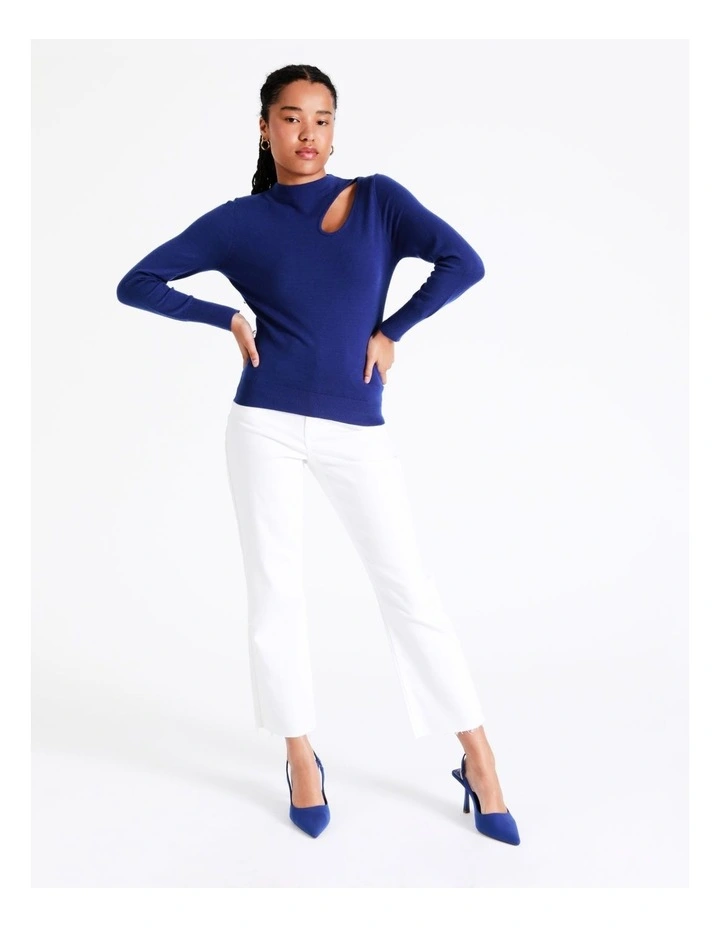 High Neck Cut Out Knit Top In Cobalt - Image 2