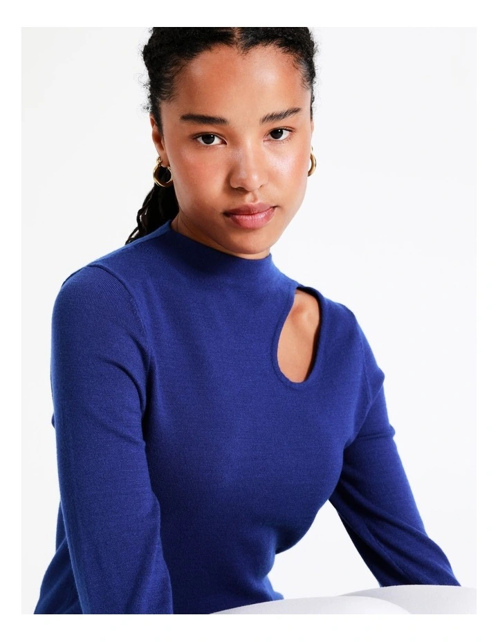 High Neck Cut Out Knit Top In Cobalt - Image 3