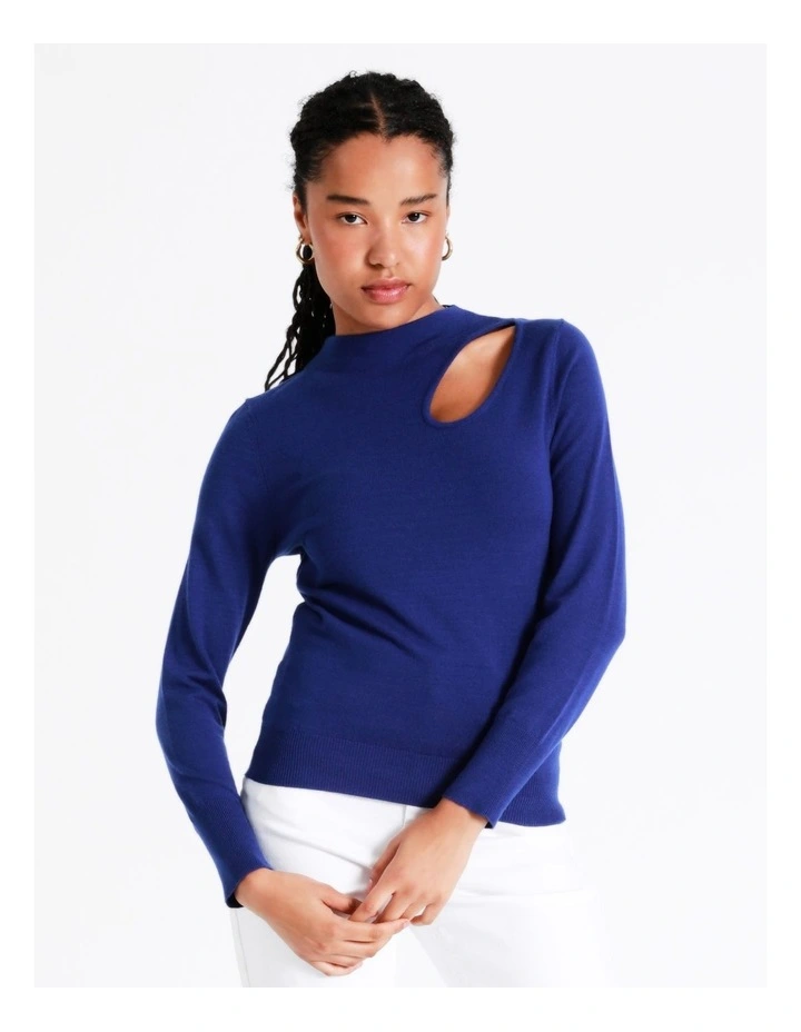High Neck Cut Out Knit Top In Cobalt - Image 4