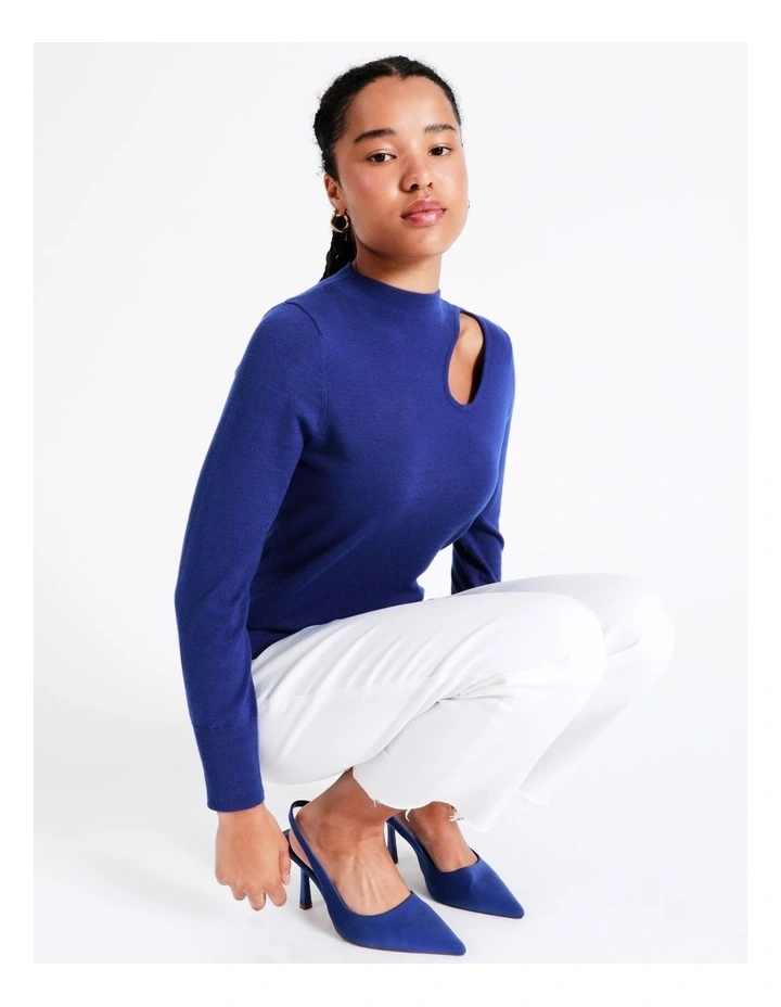 High Neck Cut Out Knit Top In Cobalt - Image 6