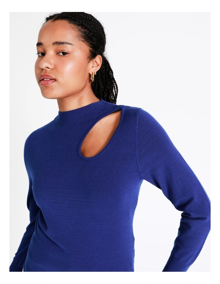 High Neck Cut Out Knit Top In Cobalt - Image 7