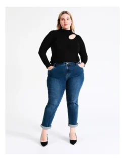 High Neck Cut Out Knit Top In Black