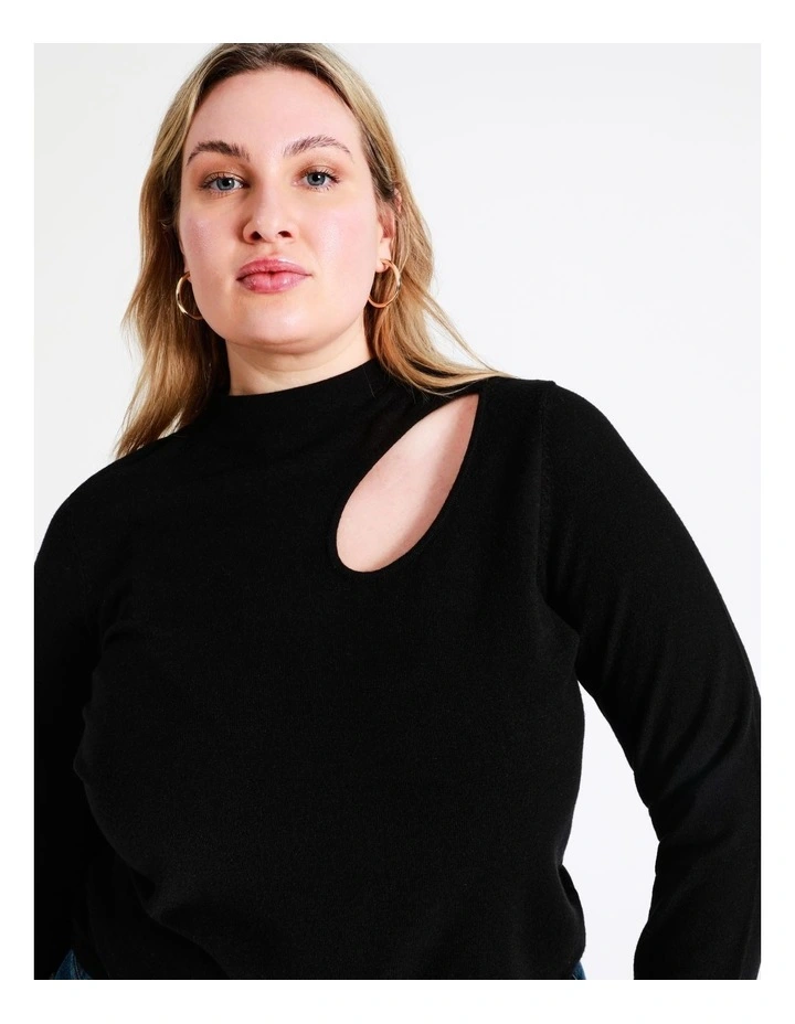 High Neck Cut Out Knit Top In Black - Image 2