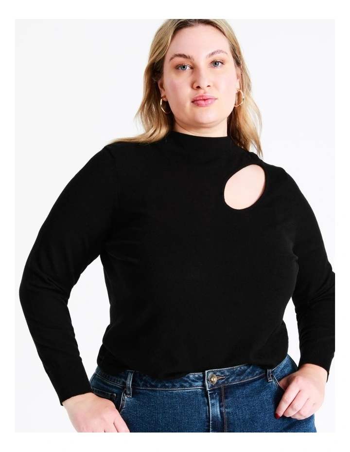 High Neck Cut Out Knit Top In Black - Image 4