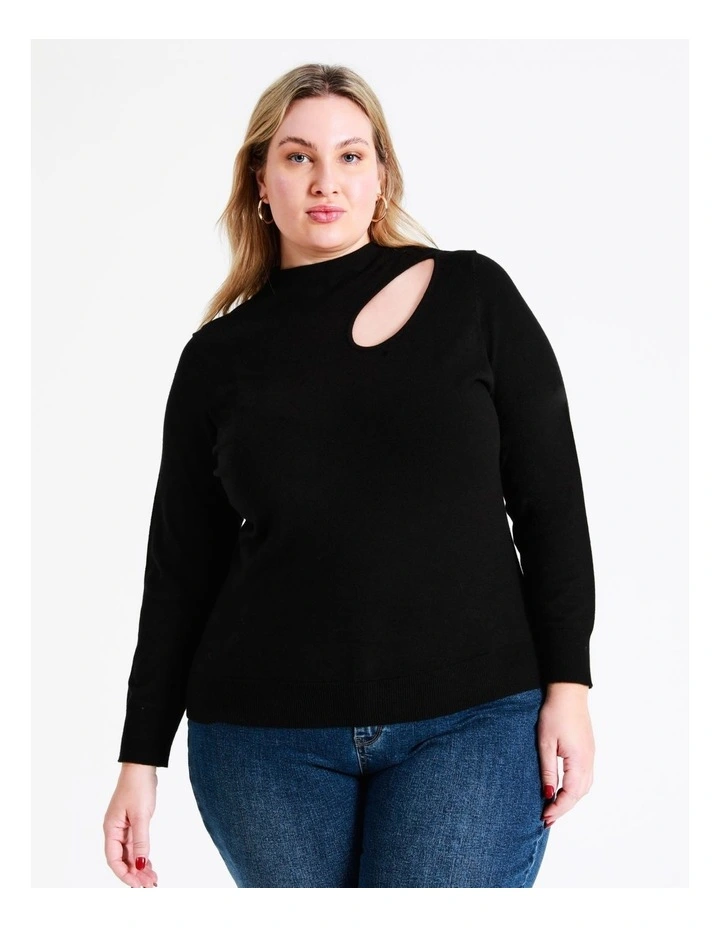High Neck Cut Out Knit Top In Black - Image 7