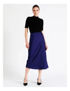 Recycled Blend Satin Midi Slip Skirt In Cobalt