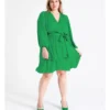 Recycled Blend Satin Wrap Mini Dress In Green