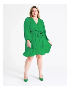 Recycled Blend Satin Wrap Mini Dress In Green