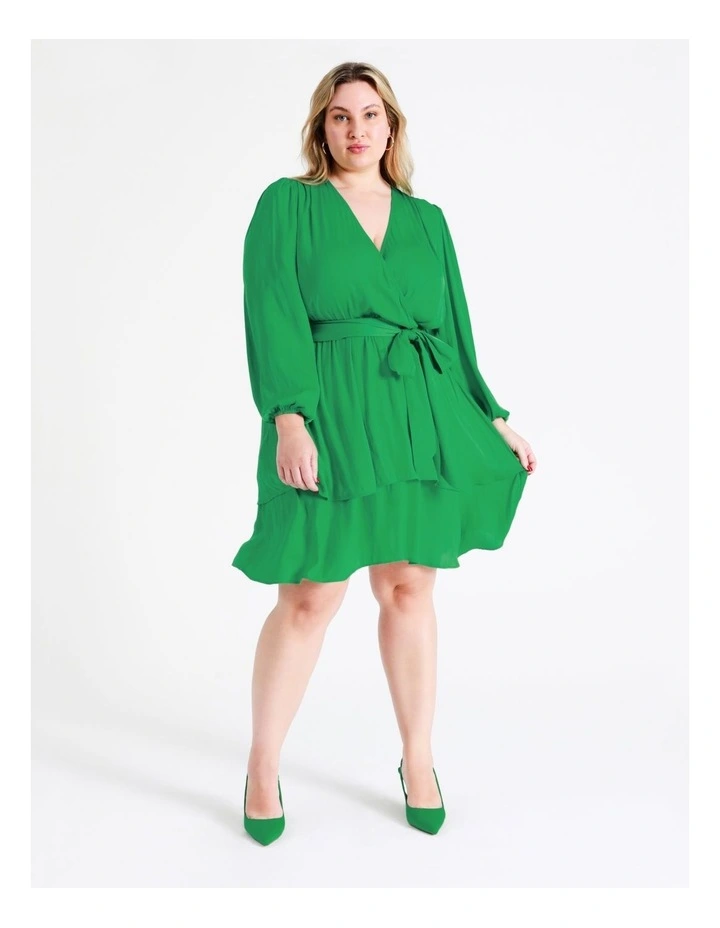 Recycled Blend Satin Wrap Mini Dress In Green