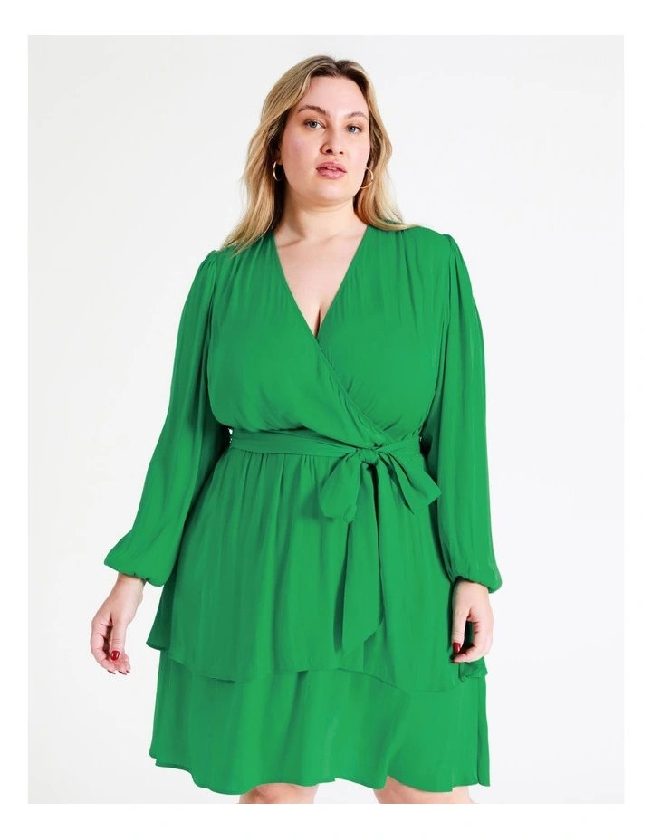 Recycled Blend Satin Wrap Mini Dress In Green - Image 2