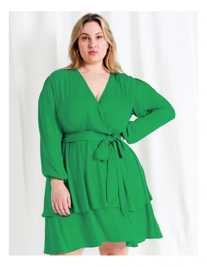 Recycled Blend Satin Wrap Mini Dress In Green - Image 4