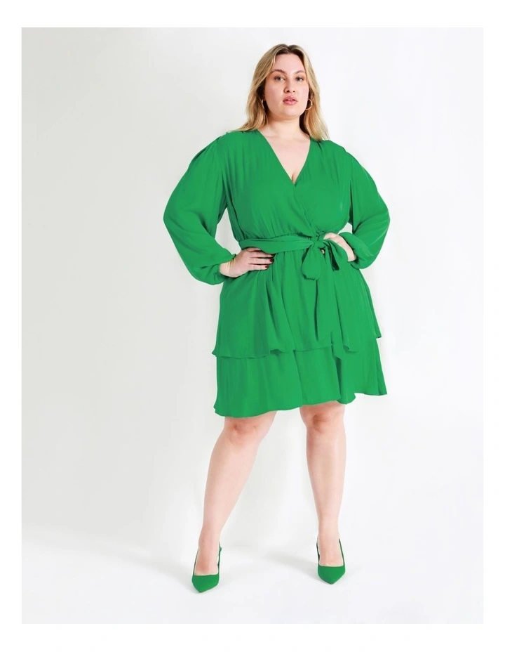 Recycled Blend Satin Wrap Mini Dress In Green - Image 5