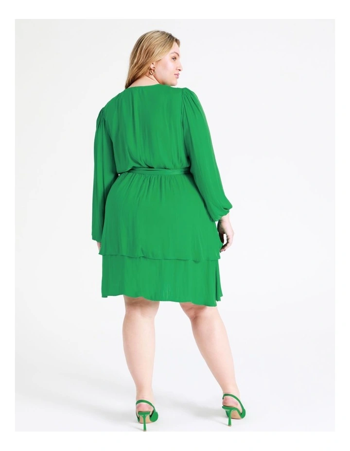 Recycled Blend Satin Wrap Mini Dress In Green - Image 6