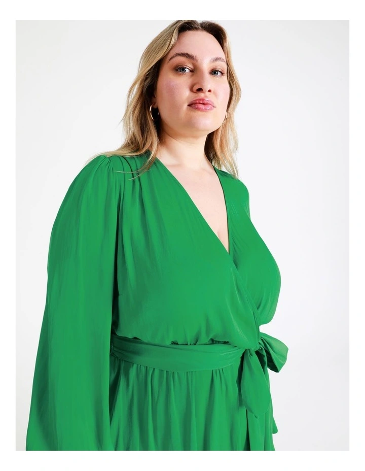 Recycled Blend Satin Wrap Mini Dress In Green - Image 7