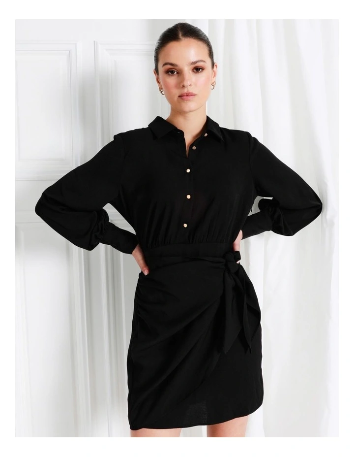 Recycled Knotted Wrap Skirt Mini Shirt Dress In Black - Image 5