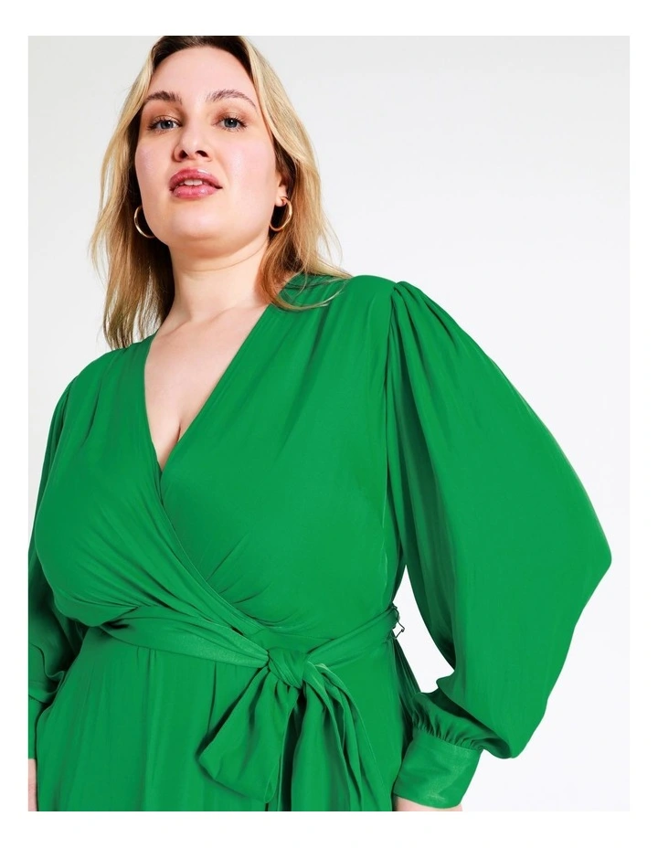 Recycled Blend Satin Wrap Top In Green - Image 4
