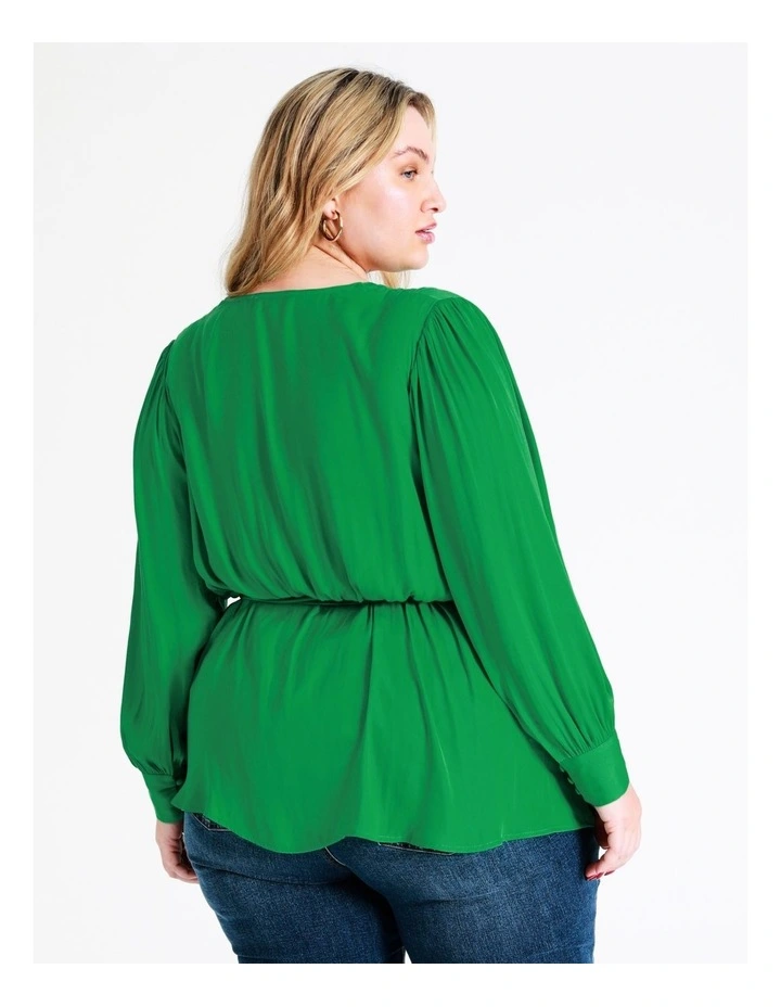 Recycled Blend Satin Wrap Top In Green - Image 6