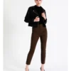 Helena High Rise Full Length Organic Blend Cotton Sateen Pants In Brown