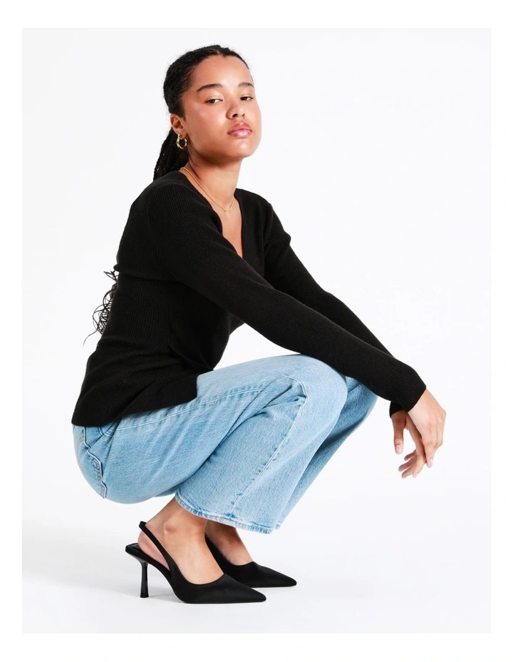 Wrap Rib Knit Top In Black - Image 3