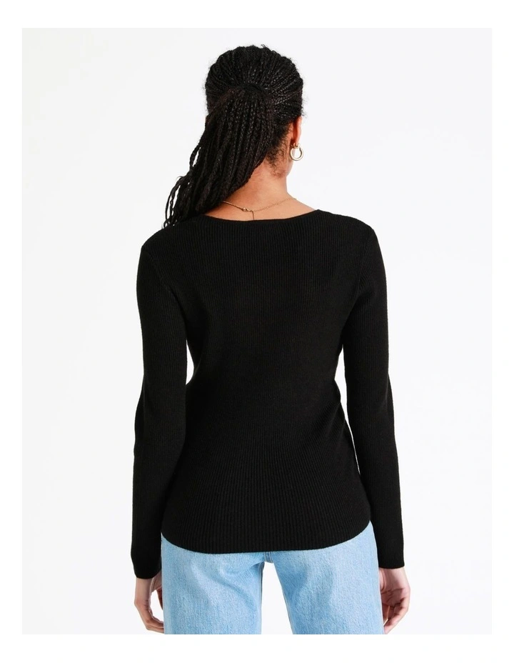 Wrap Rib Knit Top In Black - Image 5