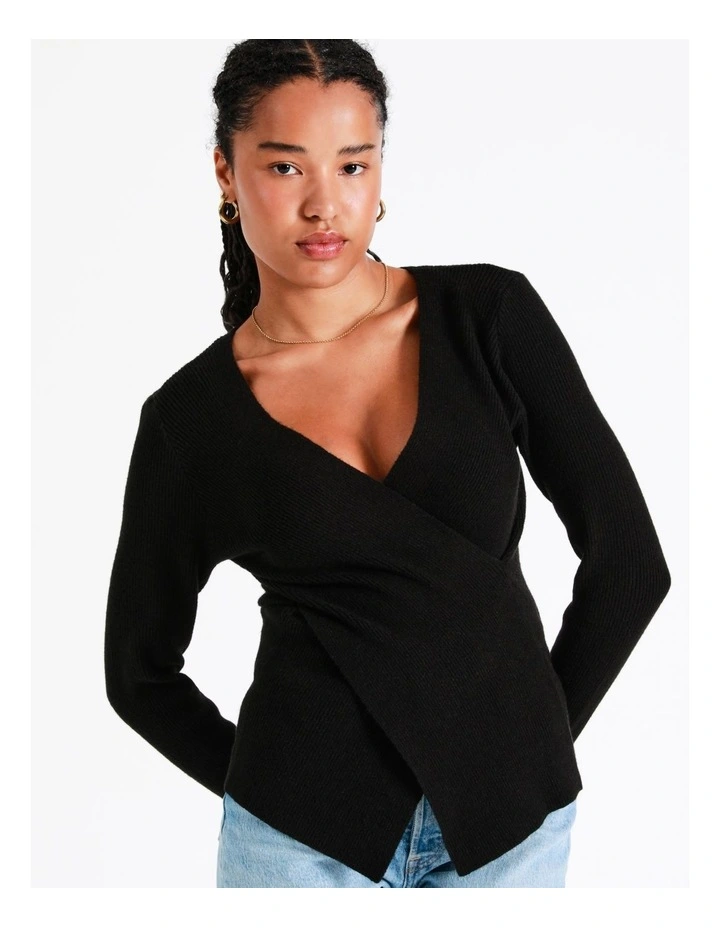 Wrap Rib Knit Top In Black - Image 6