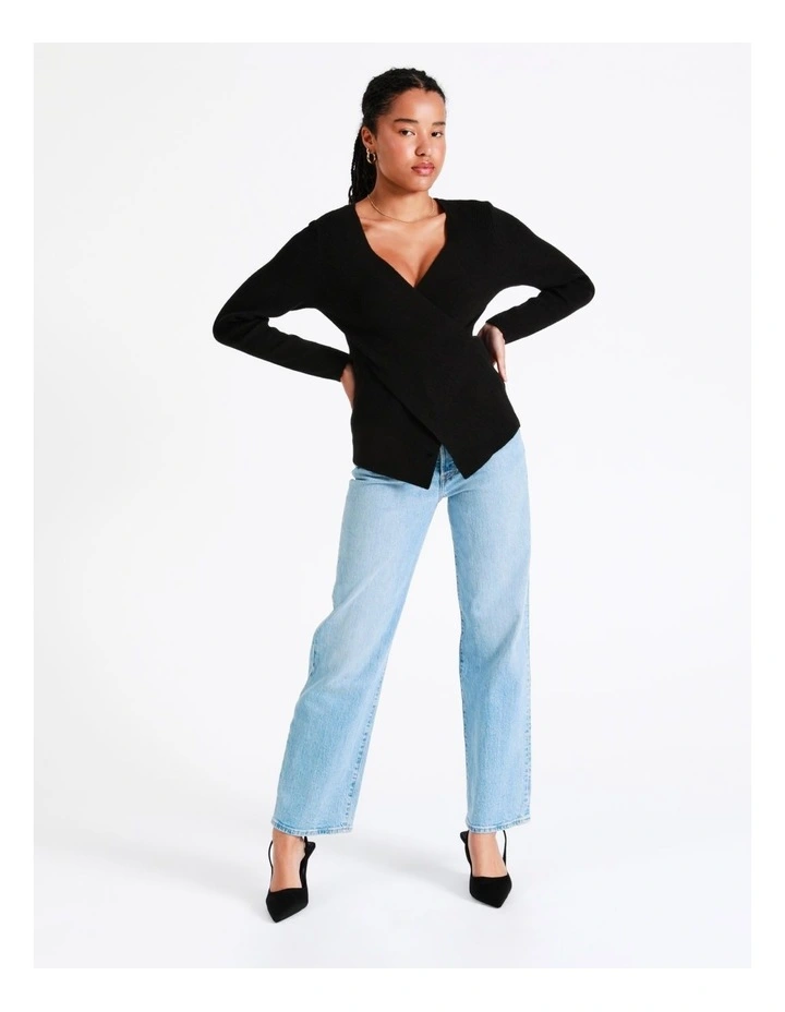Wrap Rib Knit Top In Black - Image 7